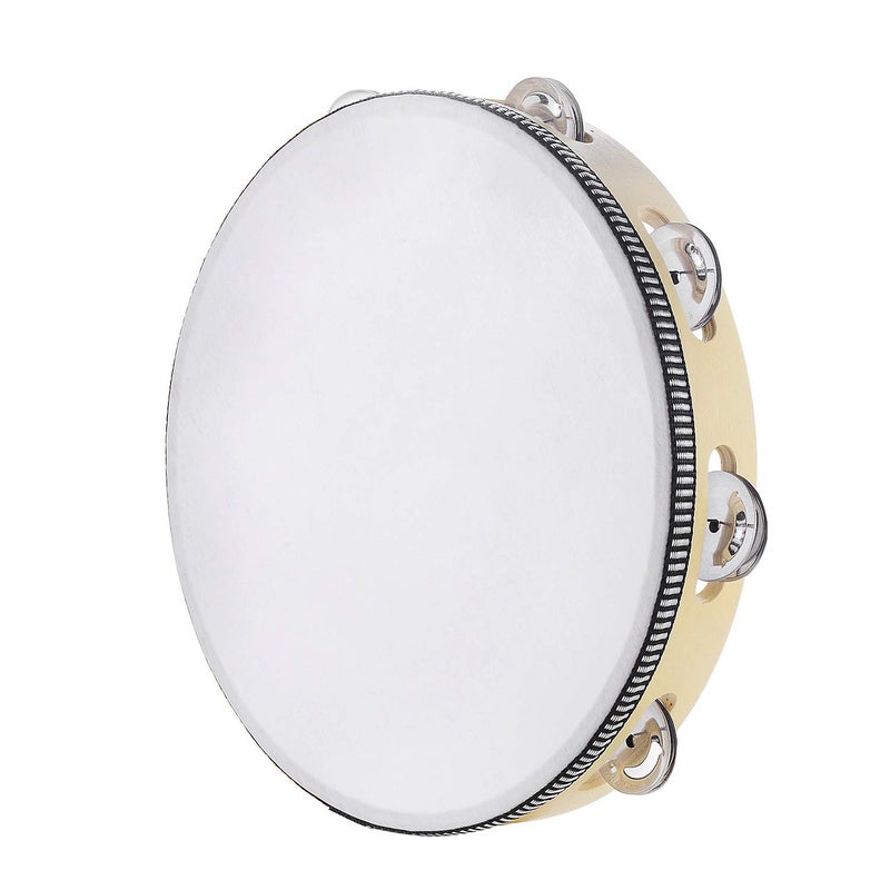 Musfunny Tambourine for adults 10 inch Hand Held Drum Bell Birch Metal Jingles Percussion Gift Musical Educational Instrument for Church KTV Party (10 inch) - Image 1