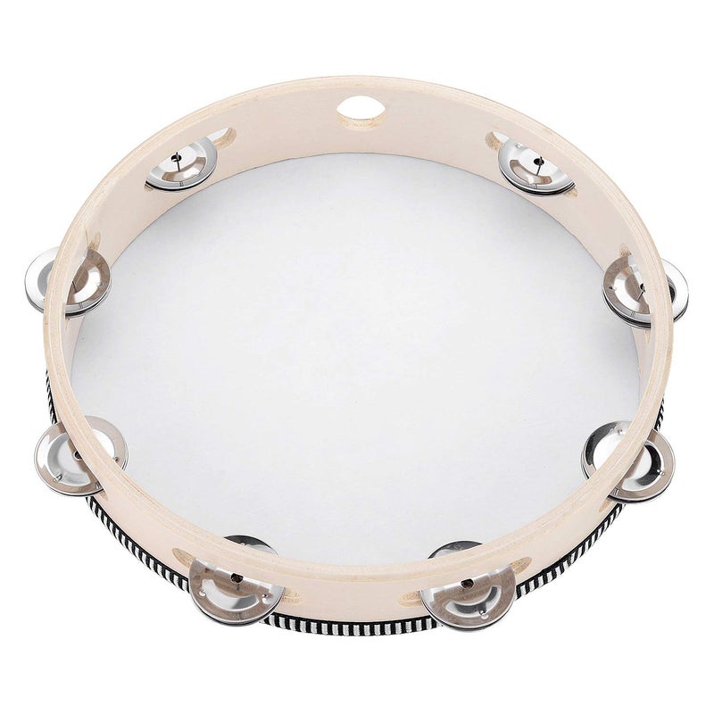 Musfunny Tambourine for adults 10 inch Hand Held Drum Bell Birch Metal Jingles Percussion Gift Musical Educational Instrument for Church KTV Party (10 inch) - Image 3