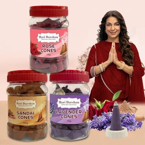 Hari Darshan Dhoop Cones | Combo Sandal Lavender Rose | Organic Dry Dhoop with Long-Lasting Fragrance for Pooja Meditation & Yoga | Traditional Chemical-Free Natural Dhoop Cones | Pack of 3 125g Each - Image 2