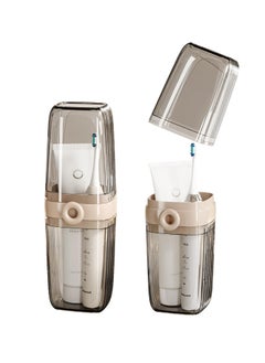 CMGTYYD Travel Toothbrush Case, 2 in 1 Dustproof Toothbrush Cover and Rinse Cup, Large Capacity Toothbrush Cup, Portable Storage Container for Business, Camping, School, Trip, Beige  - Image 1