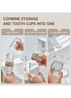 CMGTYYD Travel Toothbrush Case, 2 in 1 Dustproof Toothbrush Cover and Rinse Cup, Large Capacity Toothbrush Cup, Portable Storage Container for Business, Camping, School, Trip, Beige  - Image 3