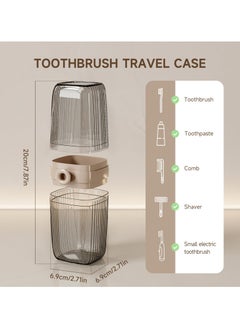 CMGTYYD Travel Toothbrush Case, 2 in 1 Dustproof Toothbrush Cover and Rinse Cup, Large Capacity Toothbrush Cup, Portable Storage Container for Business, Camping, School, Trip, Beige  - Image 2