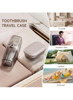 CMGTYYD Travel Toothbrush Case, 2 in 1 Dustproof Toothbrush Cover and Rinse Cup, Large Capacity Toothbrush Cup, Portable Storage Container for Business, Camping, School, Trip, Beige  - Image 4