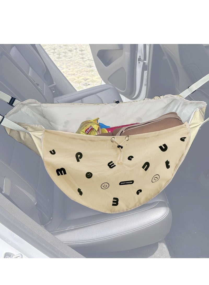 SYOSI Car Back Seat Organizer - 2PC Hanging Backseat Storage Bag Waterproof, Collapsible Storage Bag for Kids, Tools, Picnic - Convenient Travel Accessories - Light Brown with Black Lettering - Image 1