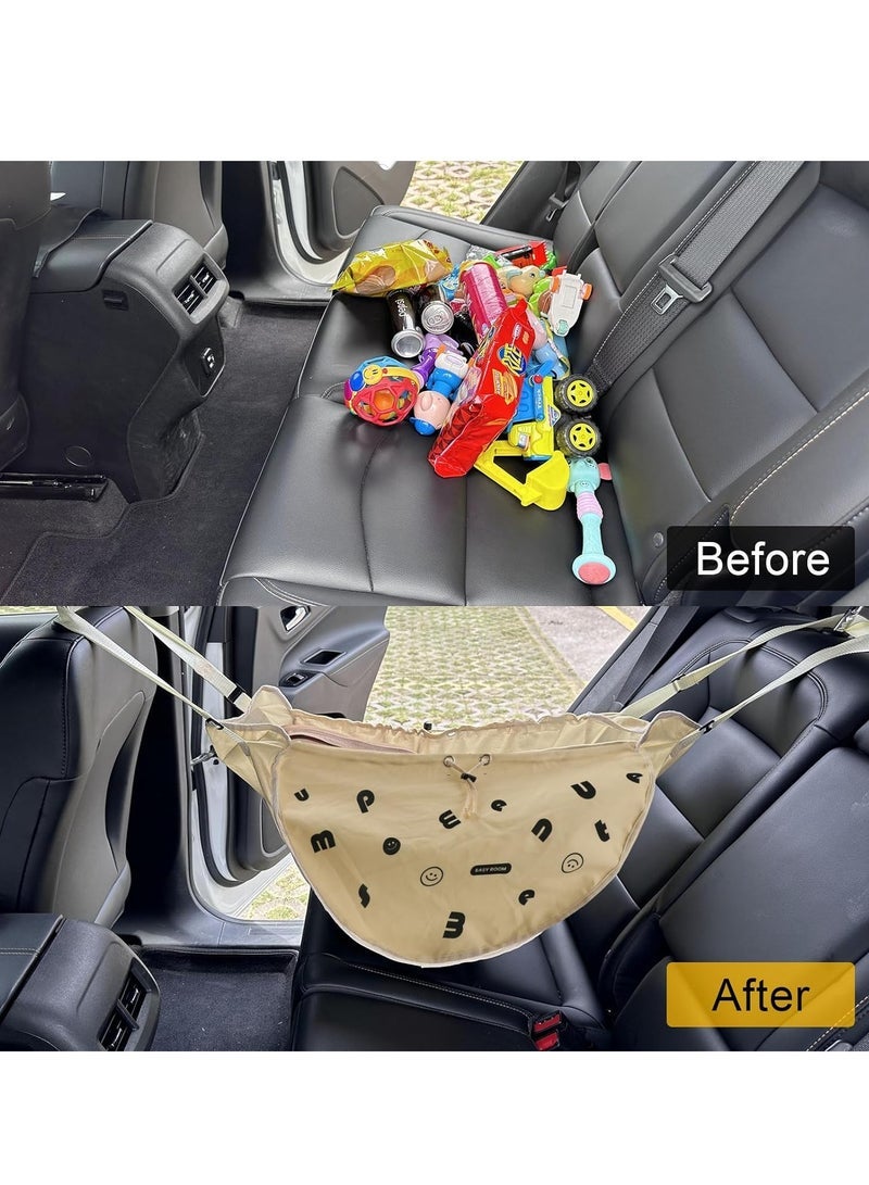 SYOSI Car Back Seat Organizer - 2PC Hanging Backseat Storage Bag Waterproof, Collapsible Storage Bag for Kids, Tools, Picnic - Convenient Travel Accessories - Light Brown with Black Lettering - Image 2