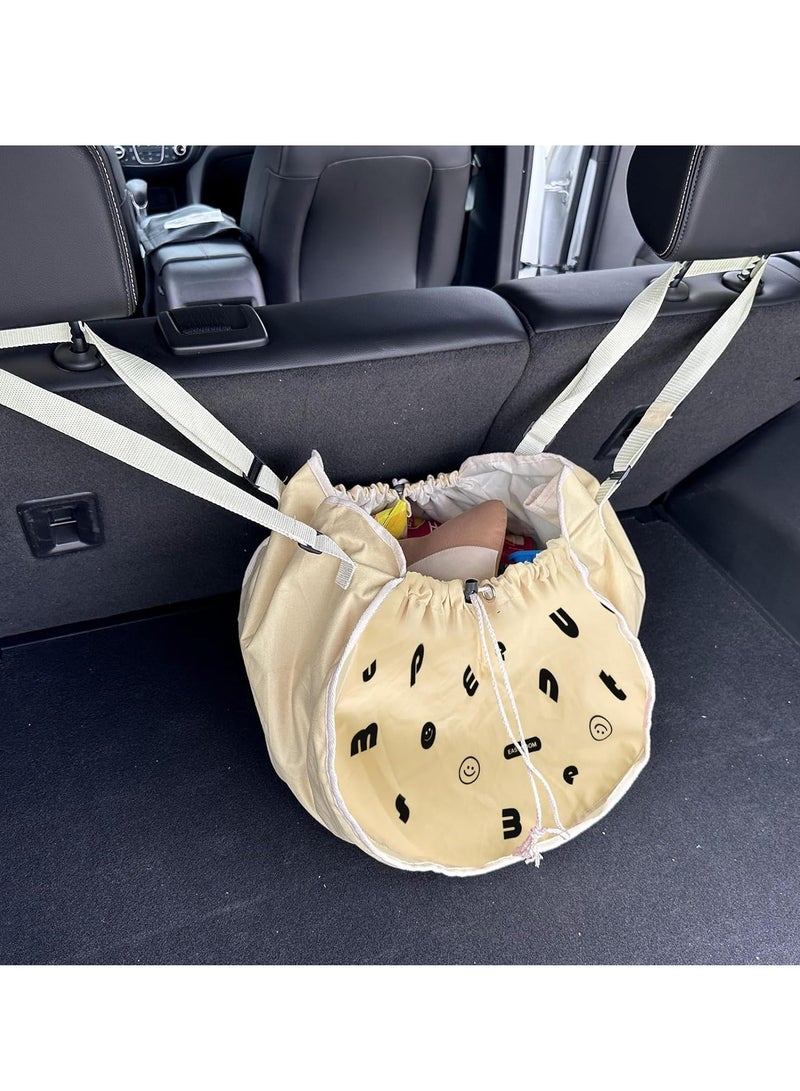 SYOSI Car Back Seat Organizer - 2PC Hanging Backseat Storage Bag Waterproof, Collapsible Storage Bag for Kids, Tools, Picnic - Convenient Travel Accessories - Light Brown with Black Lettering - Image 4