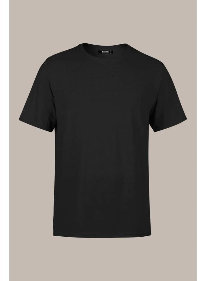 mmetalic Men’s Black 100% Cotton T-Shirt Regular Fit Comfortable Cut Crew Neck Basic T-Shirt.