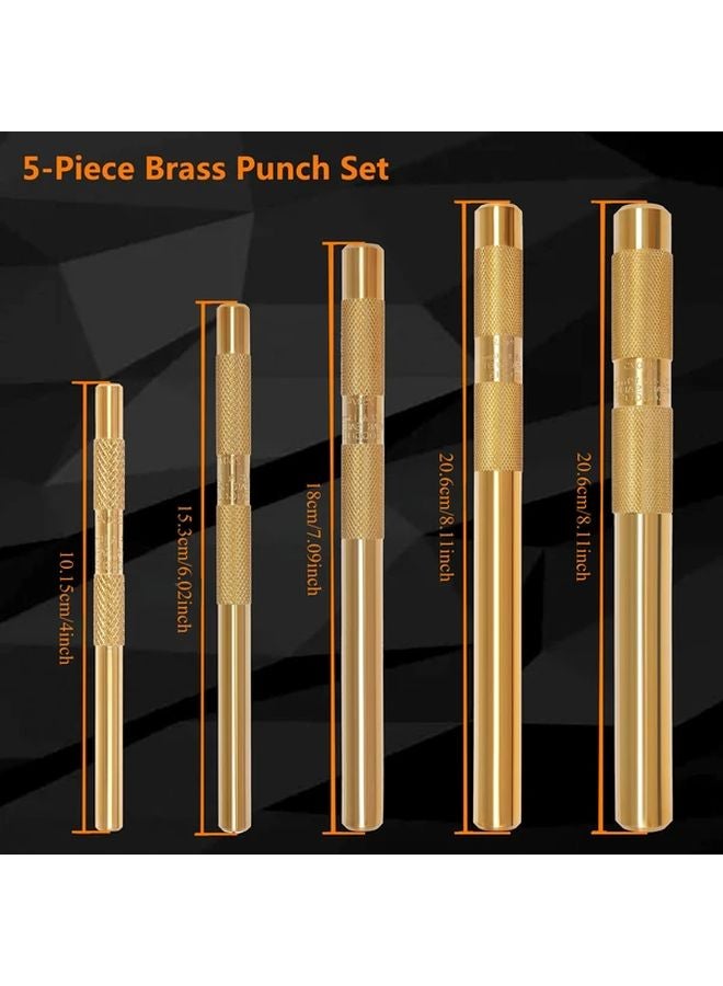 5Pcs Brass Drift Punch Tool Set 1 4 3 8 1 2 5 8 3 4 Inch - Image 4