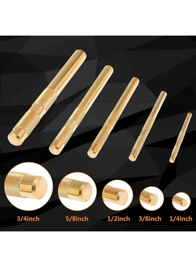 5Pcs Brass Drift Punch Tool Set 1 4 3 8 1 2 5 8 3 4 Inch - Image 5