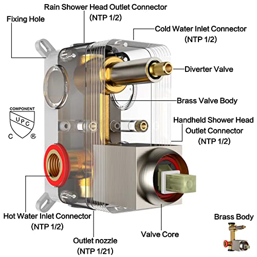Dlvsoby Rain Shower System 12 inch Shower Faucet Set with Tub Spout,Bathroom Wall Mounted Waterfall Shower Head Faucet Sets Complete with Handheld Spray,Rough-in Valve Body and Trim kit,Brushed Nickel - Image 3