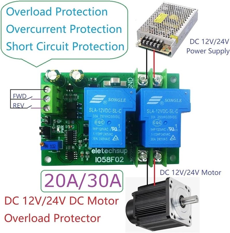 12V 24V DC 10A 20A 30A Brushed Motor Controller with Shell Overload Overcurrent Short Circuit Protection Forward Reverse - Image 5