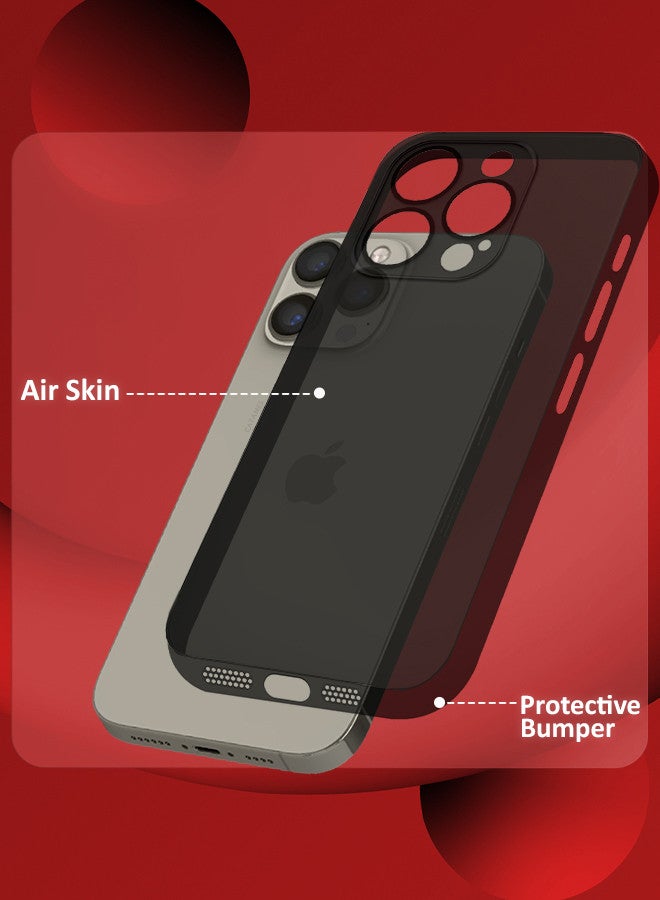 (for iPhone 15 Pro Max) 3 Pack Case Cover and 2 Screen Protectors Air Skin Series Back Cover Sturdy Durable Thin Case Drop Protection Cover Transparent Dark Black