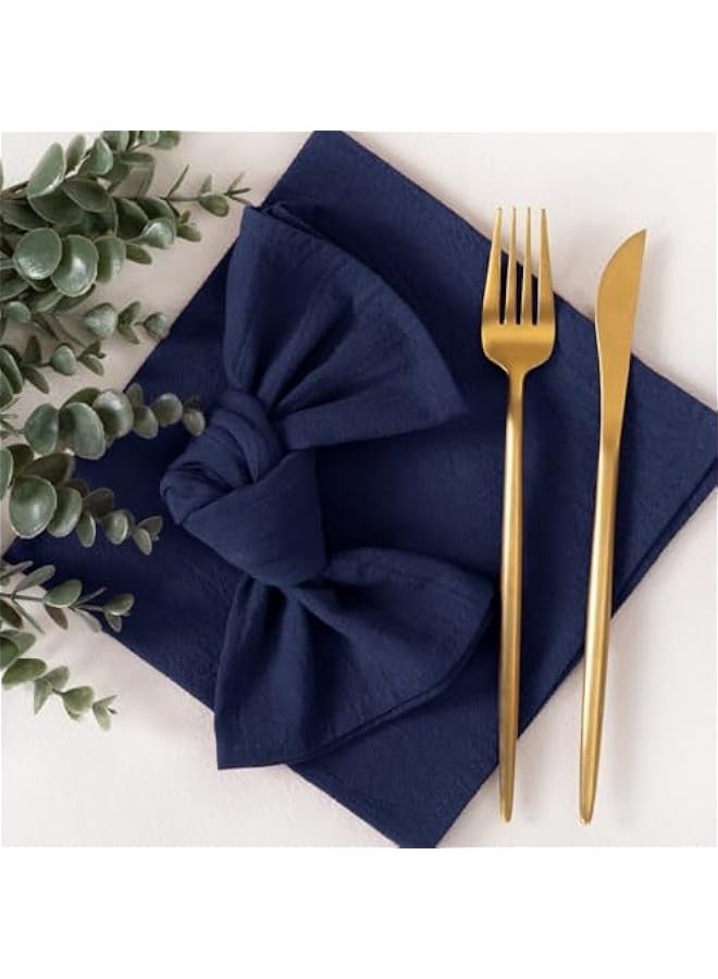 Linen Napkins Dark Navy Blue  Spring Cloth Napkins Bulk Washable Cotton Napkins Set of 6 17x17 for Wedding Party Bridal Baby Shower Birthday Table Decorations - Image 2