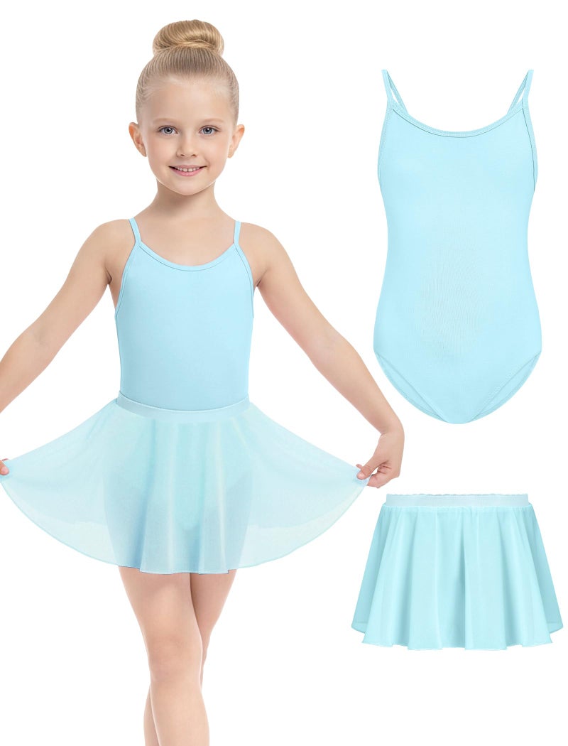 Gogokids Girls Ballet Leotards Toddler Shoulder Strap Dance Dress Outfit with Removable Skirt Combo 8-9 Years Blue - Image 1