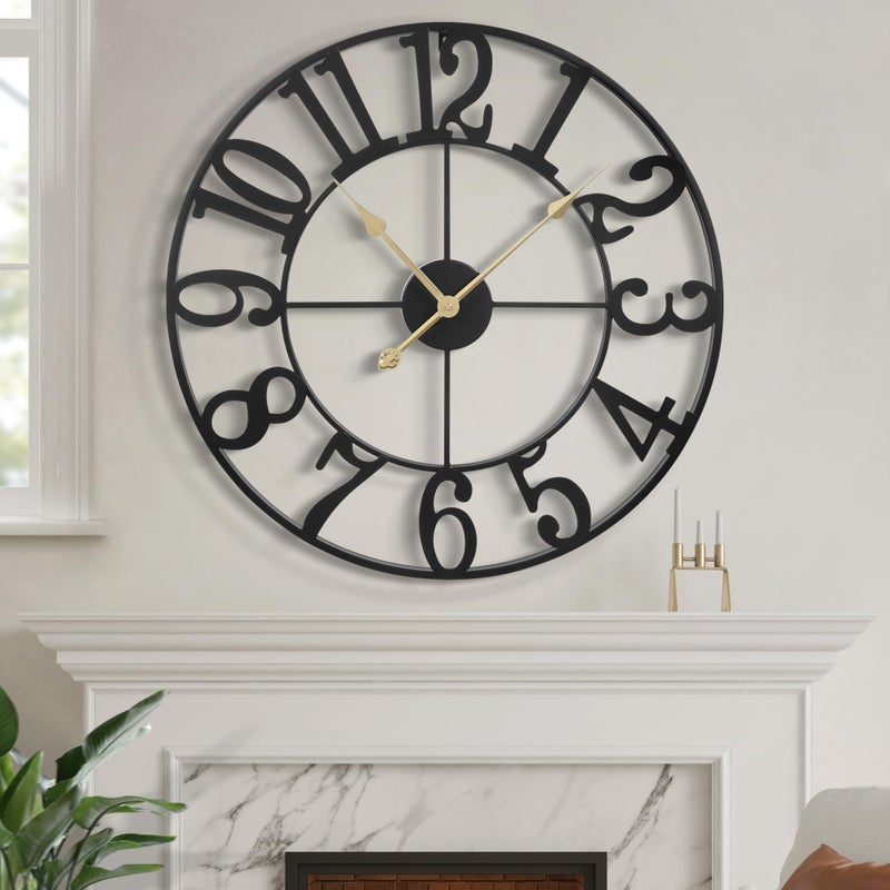 LEIKE Large Wall Clock 185 Silent NonTicking Battery Operated Oversized Decorative Retro Black Metal Clock for Living RoomFarmhouse Dinner RoomIndoor Outdoor47cm Black Arabic Number
