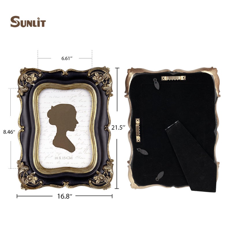 Sunlit Vintage Picture Frame 4x6 Inch  Luxury Antique Photo Frames with Glass Front  Photo Display  Tabletop Wall Hanging  Gift Ideas  Black and Gold - Image 2