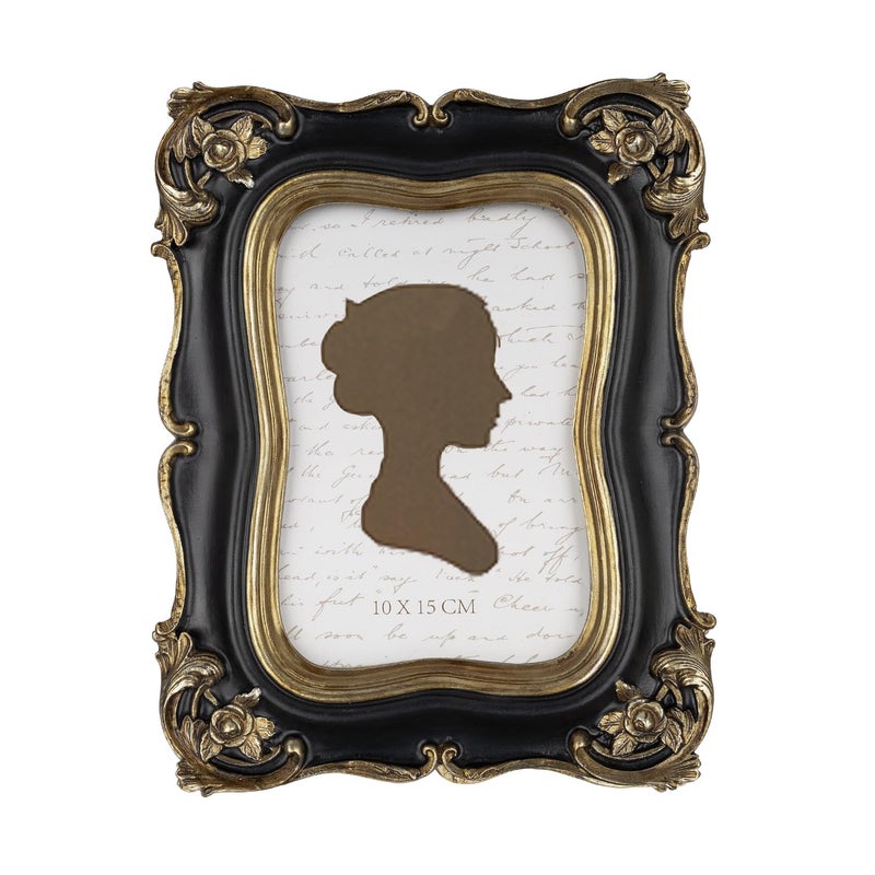 Sunlit Vintage Picture Frame 4x6 Inch  Luxury Antique Photo Frames with Glass Front  Photo Display  Tabletop Wall Hanging  Gift Ideas  Black and Gold - Image 1