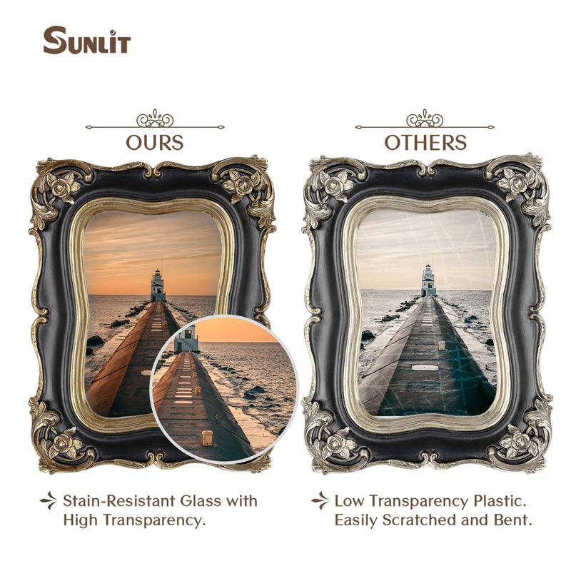 Sunlit Vintage Picture Frame 4x6 Inch  Luxury Antique Photo Frames with Glass Front  Photo Display  Tabletop Wall Hanging  Gift Ideas  Black and Gold - Image 3