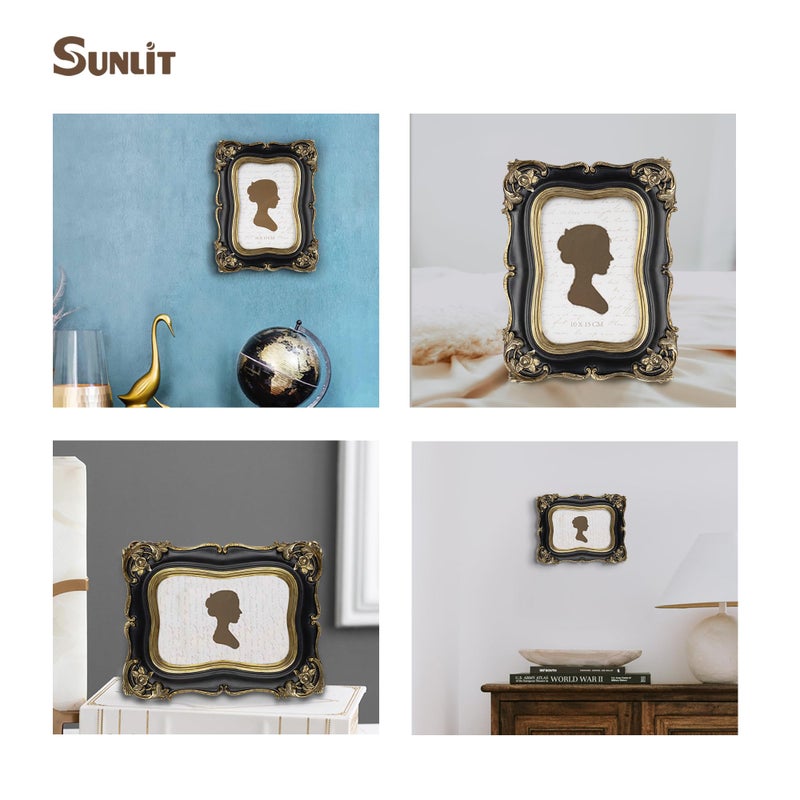 Sunlit Vintage Picture Frame 4x6 Inch  Luxury Antique Photo Frames with Glass Front  Photo Display  Tabletop Wall Hanging  Gift Ideas  Black and Gold - Image 5