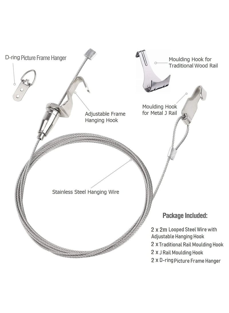 KASTWAVE 2 Packs Adjustable Picture Hanging Wire kit 2m with Hooks,Heavy Duty Stainless Steel Wire Rope for Hanging Mirror, Picture Frames,Light,lamp, Hold Up to 40 kg - Image 3