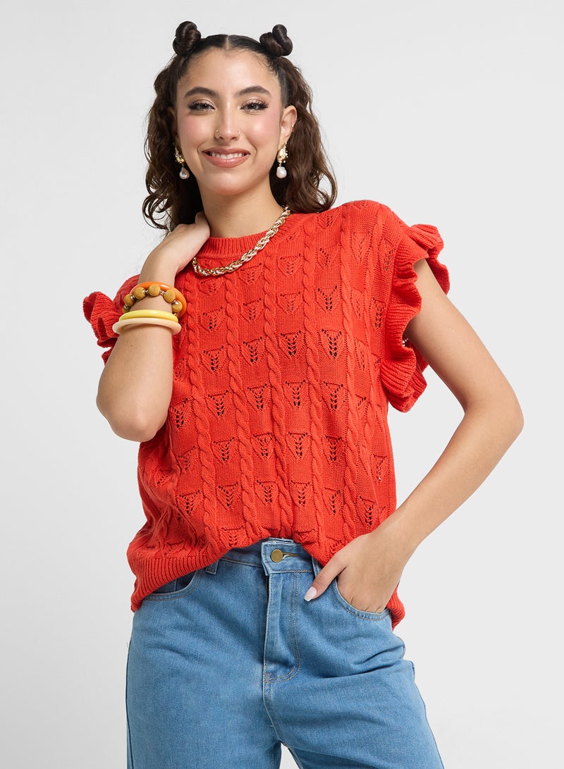 Ginger Cable Knit Sweater With Ruffle Sleeves  - Image 1