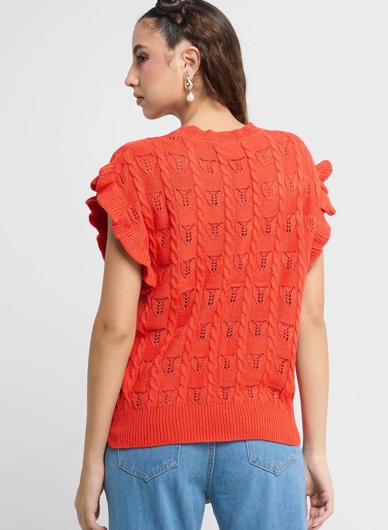 Ginger Cable Knit Sweater With Ruffle Sleeves  - Image 2