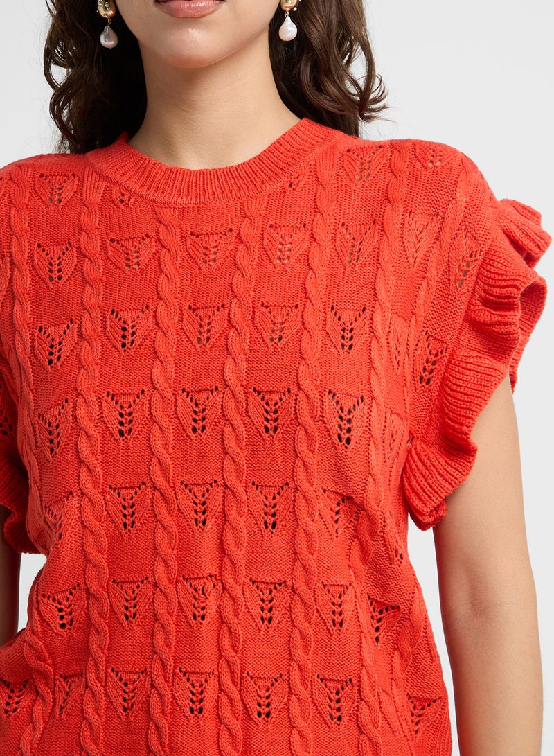 Ginger Cable Knit Sweater With Ruffle Sleeves  - Image 3