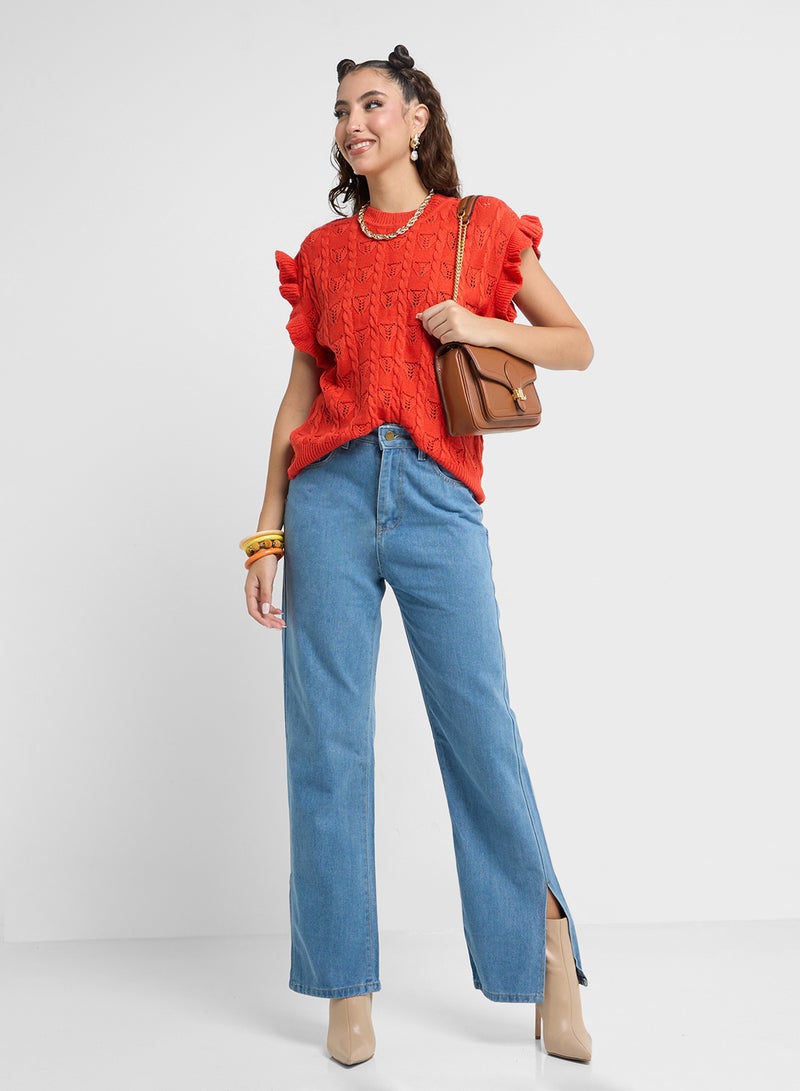Ginger Cable Knit Sweater With Ruffle Sleeves  - Image 4