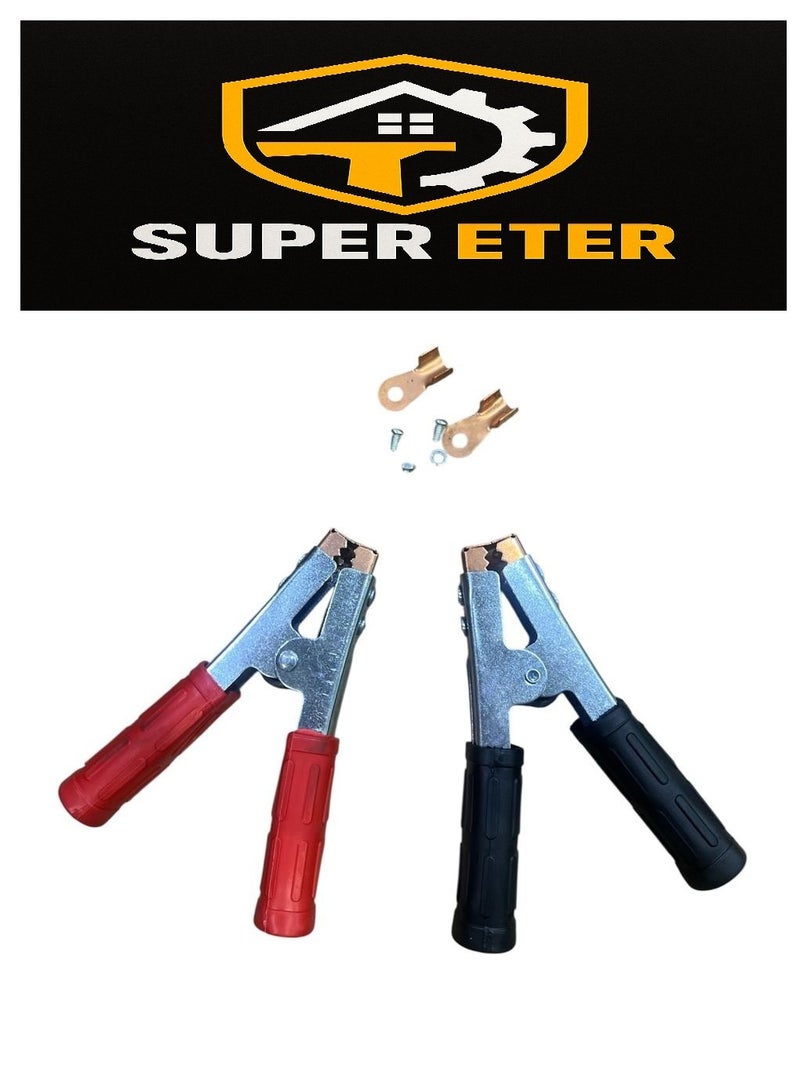 سوبر  ايتير طقم مشابك بطارية SUPER ETER بقطبين الموجب (الأحمر) والسالب (الأسود) نوعية ممتازة وثقيلة رأس اشتراك بطارية تمساح احترافي نحاس عالي التوصيل لشحن بطاريات السيارات والأجهزة الكهربائية موديل 10005387 - Image 1