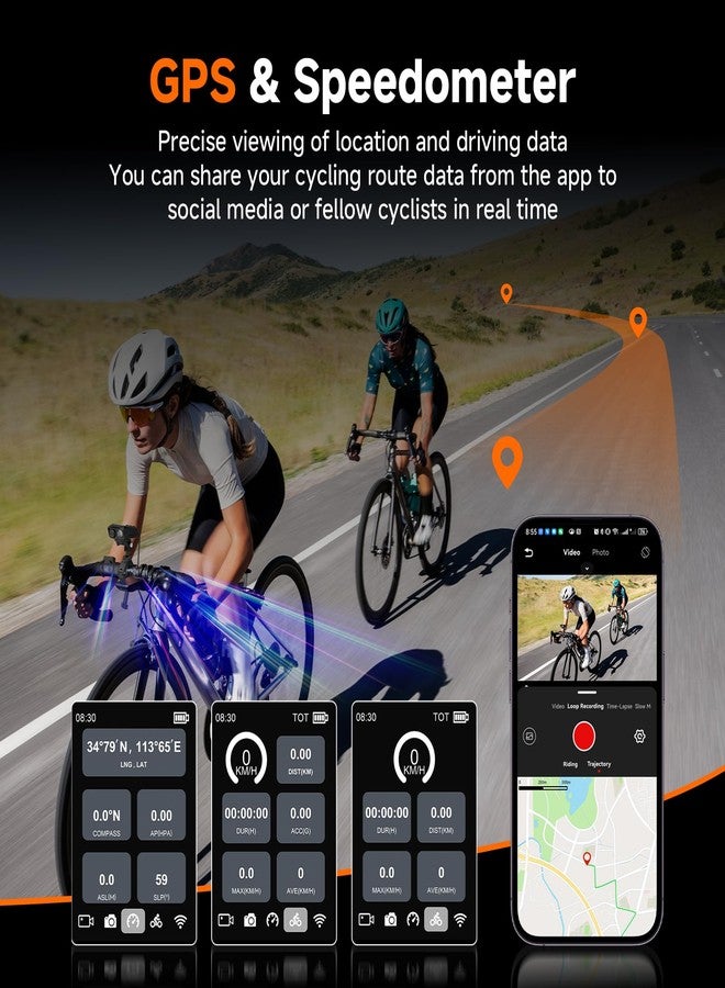 SVBONY Bike Camera with Smart Display, 4K60fps Action Camera with GPS Tracker, Cycling Speedometer/Odometer, Anti-Shake, Bike Lights, Bell, Waterproof, Bike Computer with APP Support (Without TF Card - Image 5