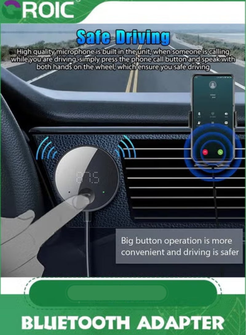 GROIC Bluetooth Car Adapter,Bluetooth AUX Adapter for Car,Bluetooth 5.0 Receiver for Home Stereo/Speakers/Wired Headphones,Hands-Free Calls, Dual Connection, Hi-Fi Music,Bluetooth Transmitter - Image 1
