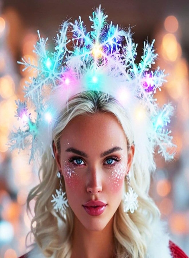 GORTIN Snowflakes Light Up Headband White LED Christmas Headband Xmas Headpiece Glowing Holiday Party Hair Accessories for Women - Image 3