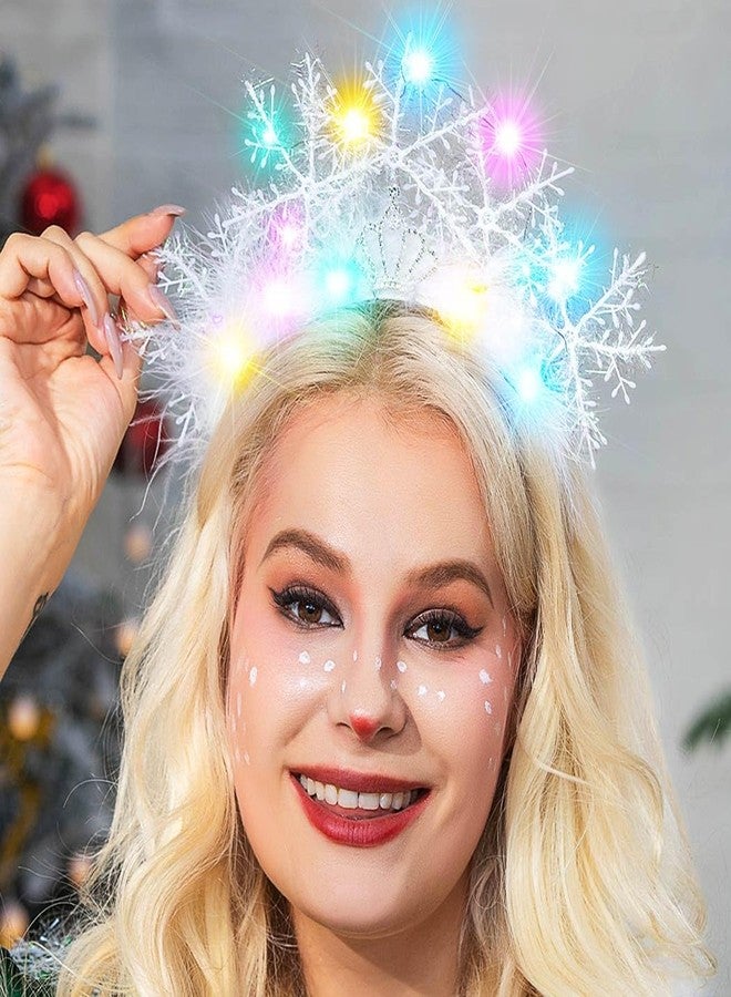 GORTIN Snowflakes Light Up Headband White LED Christmas Headband Xmas Headpiece Glowing Holiday Party Hair Accessories for Women - Image 2