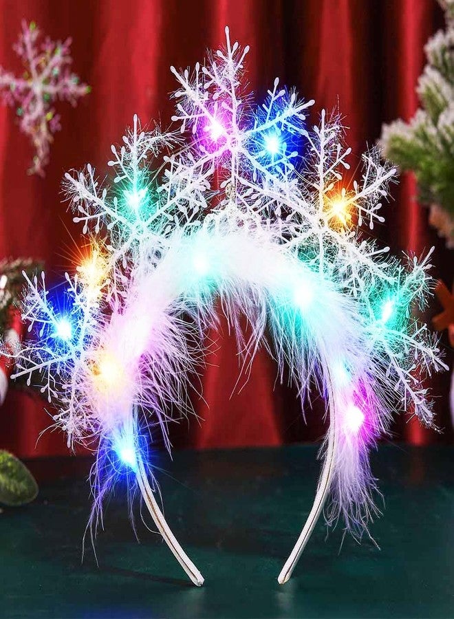GORTIN Snowflakes Light Up Headband White LED Christmas Headband Xmas Headpiece Glowing Holiday Party Hair Accessories for Women - Image 1