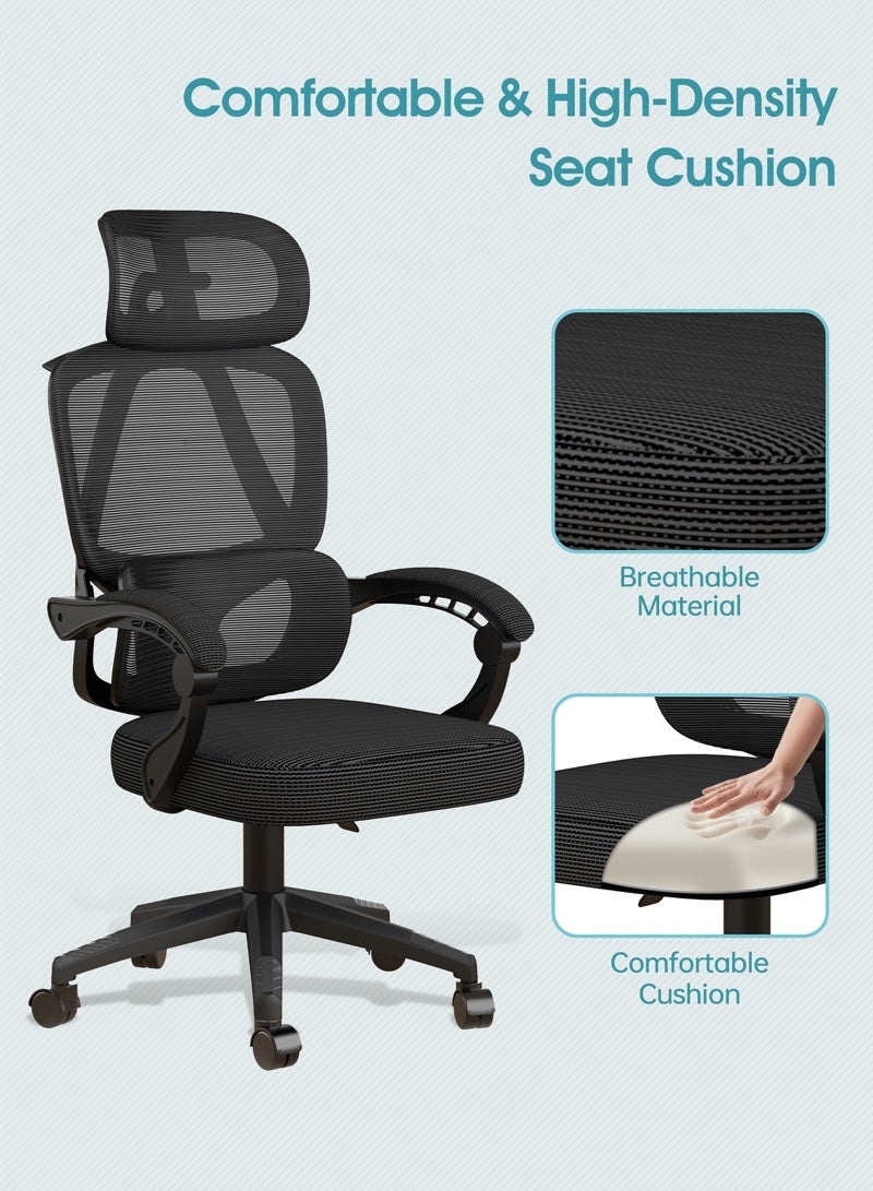 هافرتيس كرسي مكتب مريح، كرسي مكتب منزلي مع مسند ذراع متصل، كرسي كمبيوتر، كرسي ألعاب شبكي مع دعم قطني - Image 3