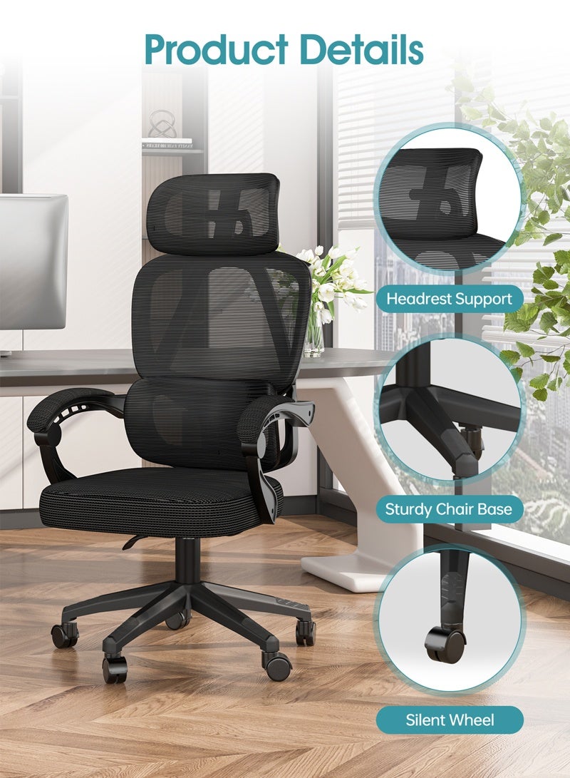 هافرتيس كرسي مكتب مريح، كرسي مكتب منزلي مع مسند ذراع متصل، كرسي كمبيوتر، كرسي ألعاب شبكي مع دعم قطني - Image 4