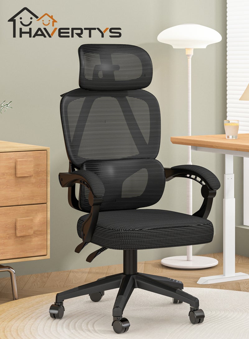 هافرتيس كرسي مكتب مريح، كرسي مكتب منزلي مع مسند ذراع متصل، كرسي كمبيوتر، كرسي ألعاب شبكي مع دعم قطني - Image 1
