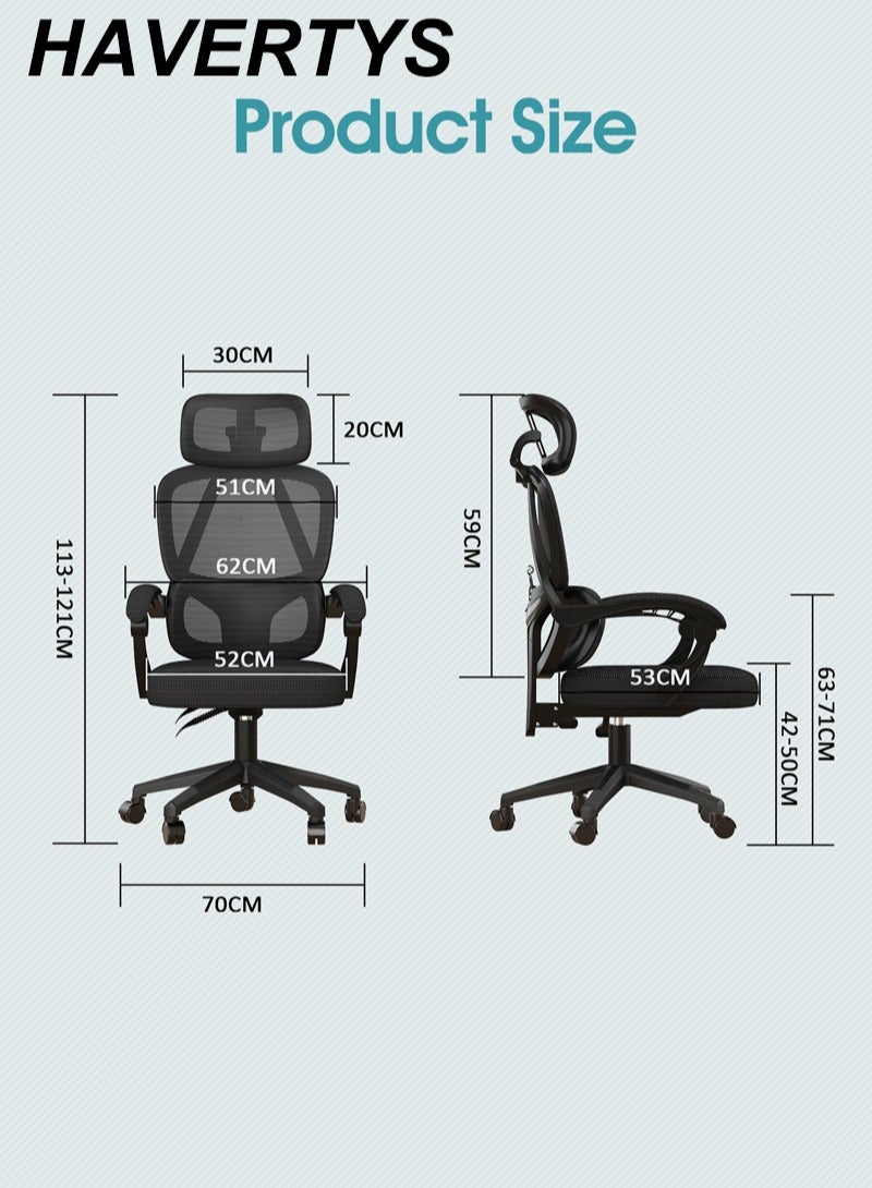 هافرتيس كرسي مكتب مريح، كرسي مكتب منزلي مع مسند ذراع متصل، كرسي كمبيوتر، كرسي ألعاب شبكي مع دعم قطني - Image 2
