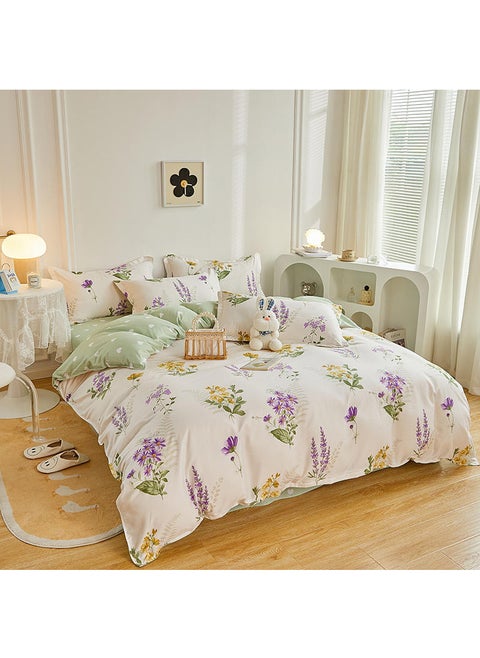 4-Piece Bed Sheet Set Comforter Set Luxurious Cotton and Soft Microfiber with 1 Duvet/Quilt Cover And 1 Flat sheet And 2 Pillowcases King 2.0m Bed (200*230cm)
