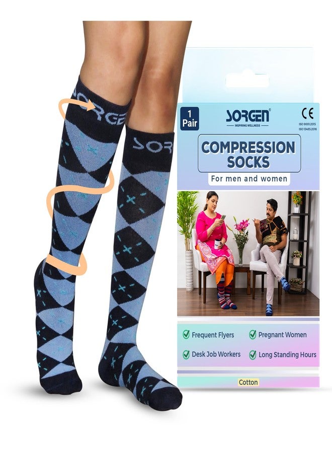Sorgen Cotton Compression Socks for Men & Women - Travel Compression Socks, Corporate Socks, Health socks, Leg Pain Socks, Flight Socks (Argyle_Medium) - Image 1
