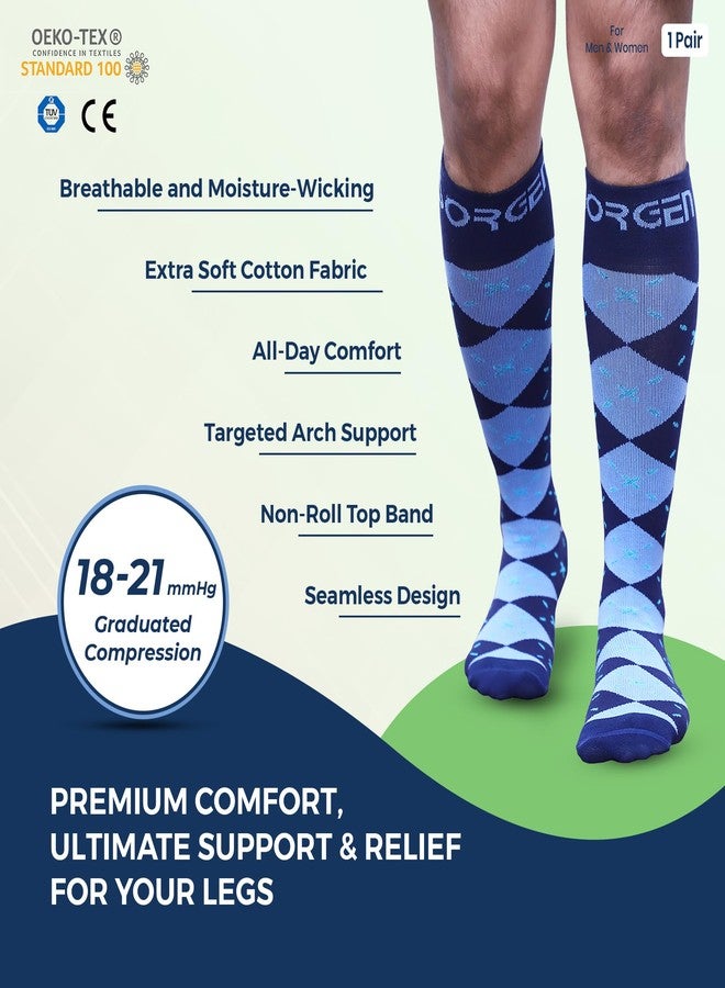 Sorgen Cotton Compression Socks for Men & Women - Travel Compression Socks, Corporate Socks, Health socks, Leg Pain Socks, Flight Socks (Argyle_Medium) - Image 2