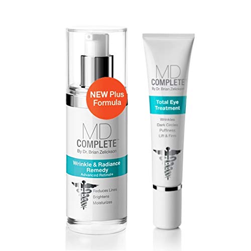 MD Complete by Dr. Brian Zelickson MD Complete Eye Wrinkle Duo  Professional Dermatologist Skin Rejuvenation  includes Wrinkle  Radiance Remedy PLUS with Retinol and Total Eye Treatment with Hyaluronic Acid and Peptides  Set of Two