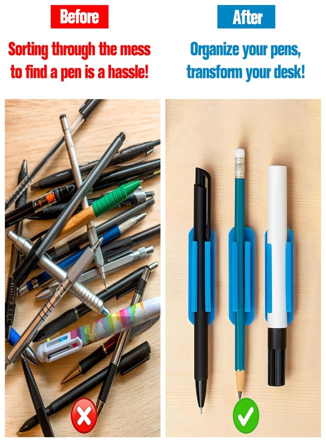 KH866 New Pencil Desk Holder for Grips Adhesive Student Classroom Pen Clip Wall Silicone Car Set of 10 Sticky Pads for Any Surface 2025 Marker School Teacher Supplies and Office Accessories Clipboard, Blue - Image 3