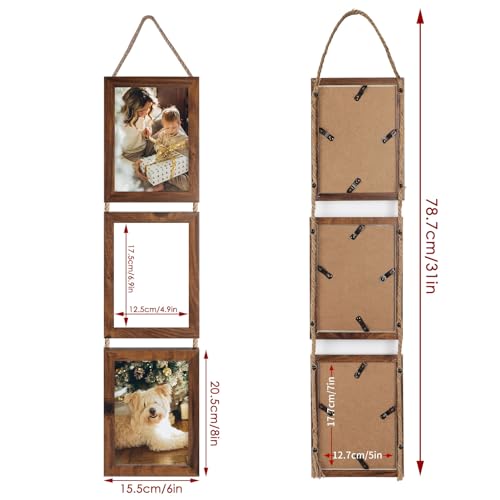 QUTREY 5x7 Collage Picture Frames, 6 Openings Hanging Photo Frame Set Display Vertical 5 by 7 inch Pictures for Wall Decor, Rustic Walnut Brown, 2 Pack - Image 2