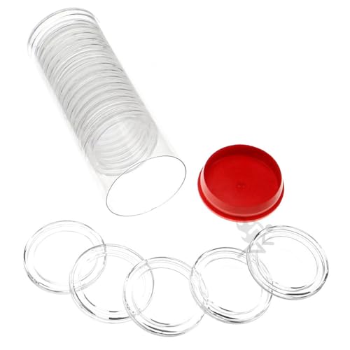 OnFireGuy 20 Capsule Holders H32 Direct Fit & Red Plug Lid Coin Storage Tube, Coin Capsule Holders for 1oz Gold Eagles, 1oz Gold Buffalo - Image 1