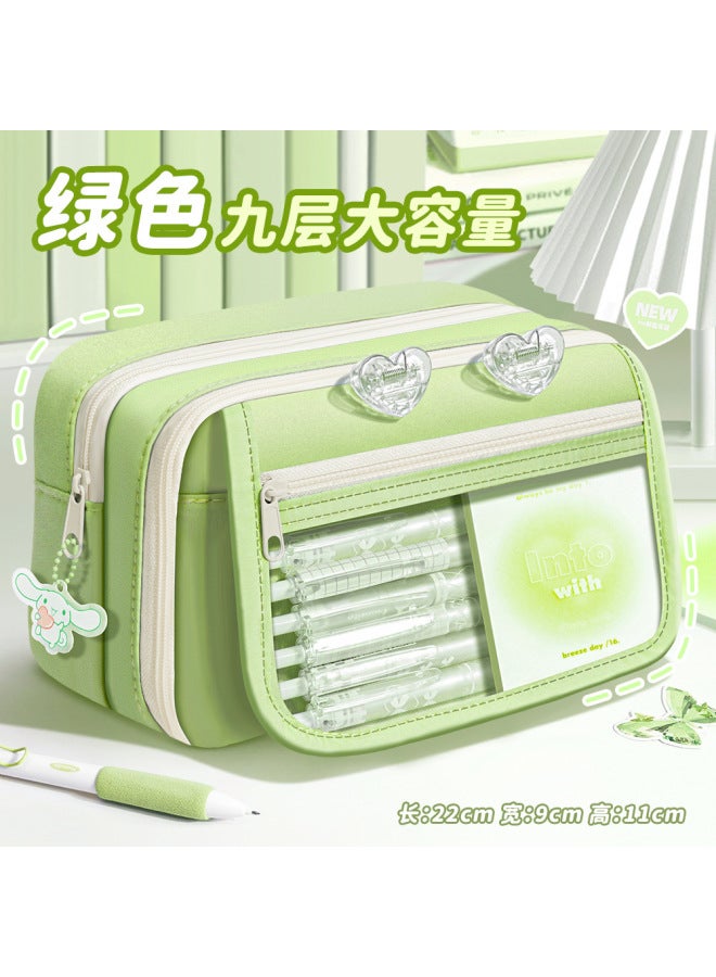 9-layer Pencil Bag Transparent Flip Cover Large Capacity Girls Stationery Bag Boys Pencil Case Junior High School High School High-value Pain Bag