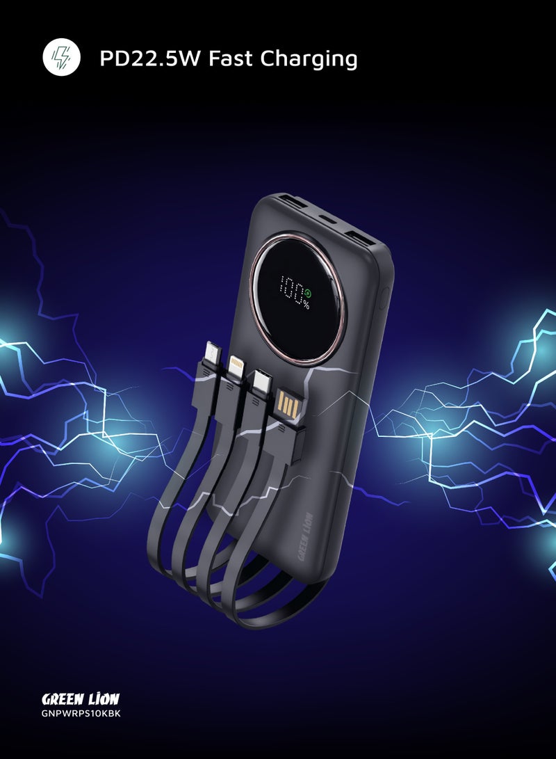 GREEN LION Power Pulse 10000 mAh Powerbank PD 22.5W /10000mAh Power Bank Digital Display / Built-in Cable / ABS + PC Material / Multiple Protection / 6 Outputs with Dual Input - Black - Image 4