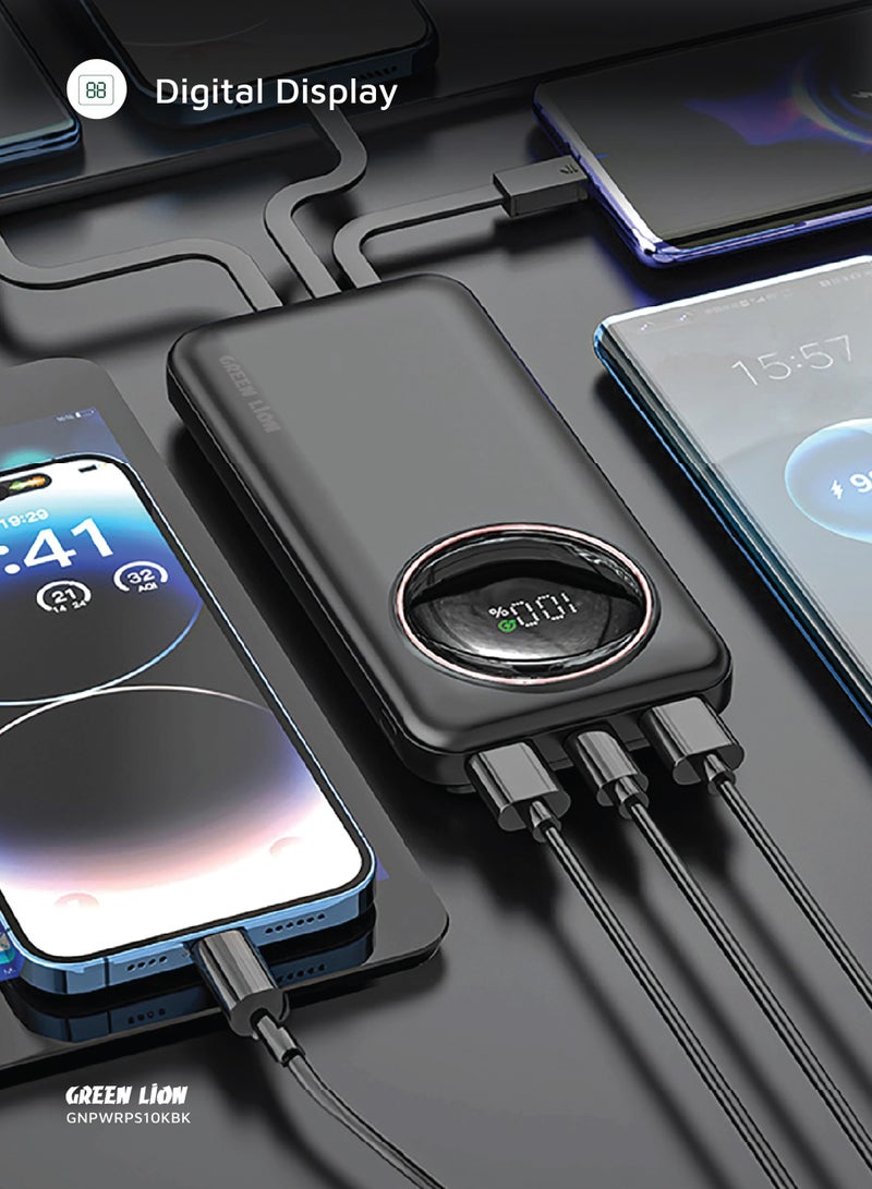 GREEN LION Power Pulse 10000 mAh Powerbank PD 22.5W /10000mAh Power Bank Digital Display / Built-in Cable / ABS + PC Material / Multiple Protection / 6 Outputs with Dual Input - Black - Image 3