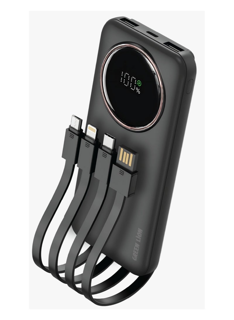 GREEN LION Power Pulse 10000 mAh Powerbank PD 22.5W /10000mAh Power Bank Digital Display / Built-in Cable / ABS + PC Material / Multiple Protection / 6 Outputs with Dual Input - Black  - Image 1