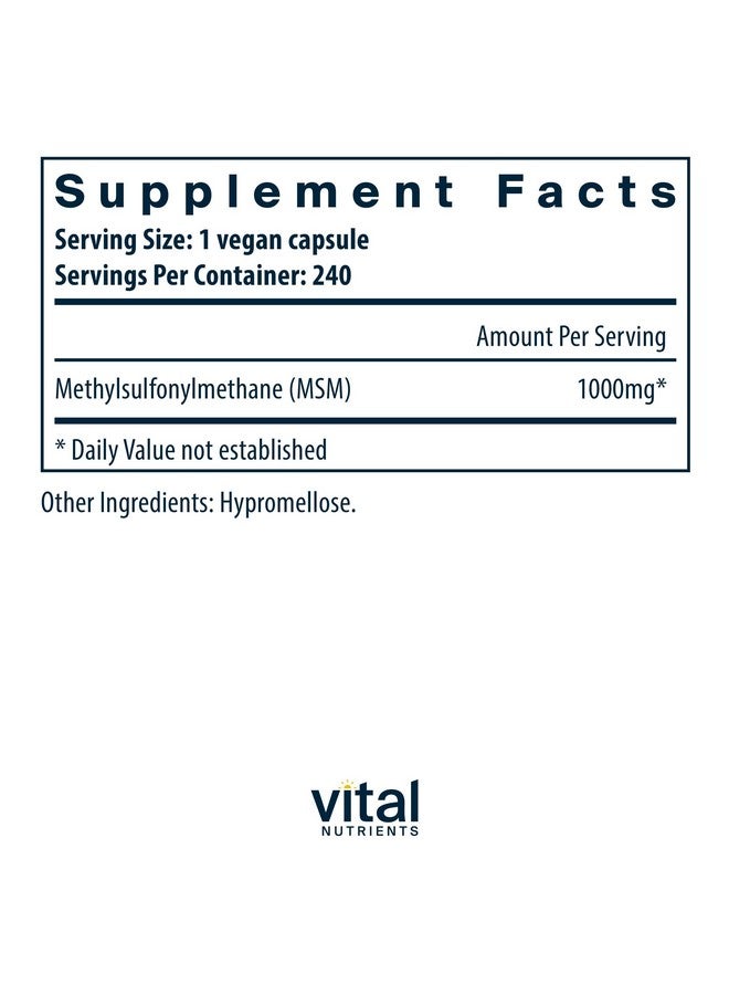 فيتل نيوترينس Vital Nutrients - MSM 1000 mg - شكل طبيعي من الكبريت العضوي - 240 كبسولة - Image 2